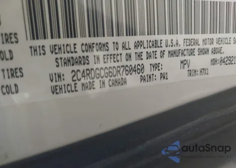 2013 Dodge Grand Caravan Sxt из США, поврежденный, VIN 2C4RDGCG6DR760460